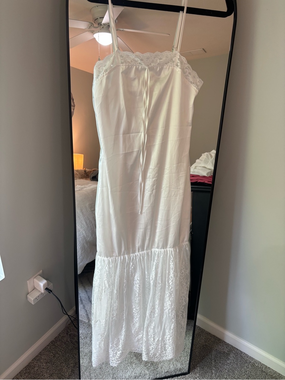 White Lace Trim Slip Dress